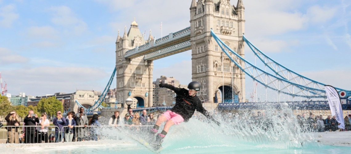 Pond Skimming By Tower Bridge - Potters Fields Park Was Transformed Into A Ski Slope This Weekend By New Zealand Merino Wool Brand Icebreaker